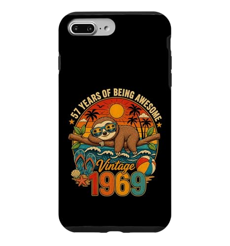 57th Birthday Retro Sloth Tropical Vintage 1969 57 Years Old �X�}�z�P�[�X iPhone 7 Plus/8 Plus �p