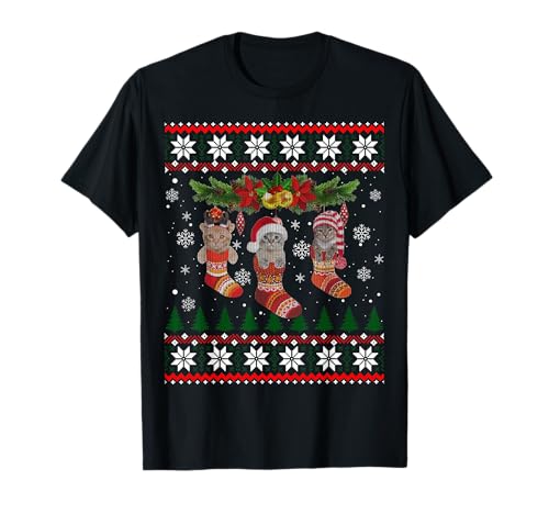 Three Cat In Sock Funny Christmas Cat Ugly Xmas Sweater T-Shirt