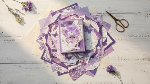 Image of ATIRAMANIYA 346Pcs Paper Vintage Aesthetic Scrapbook Kit Scrapbooking Supplies Kit with Junk Journal, Stationery, Washi Stickers A6-Grid Notebook Journaling Gift for Girl (Purple Butterfly)