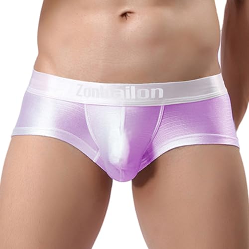 ZAIGELUO Boxershorts Herren Männer Unterhosen Sexy Weiche Eisseide Pouch Kurze Beine Trunks Retroshorts Shorts Sportliche Sporthose Unterwäsche 2XL Lila