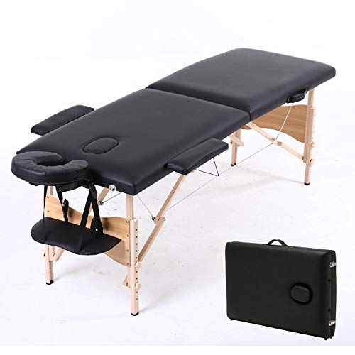 Portable Massage Table Bed Table 2-Section Foldable Beauty Couch with Face Hole Wood Frame Steel Support 230KG Capacity for Reiki Therapy Treatment Salon Tattoo SPA with Carry Bag