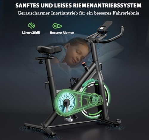 Bild 2 - Heimtrainer Fahrrad, SLUNSE Leises Hometrainer Ergometer mit APP Verbessertem LCD-Monitor, Spinning Bike Indoor mit Verstellbarem Widerstand, Fitnessbike bis 180KG für Kardio-Training zu Hause