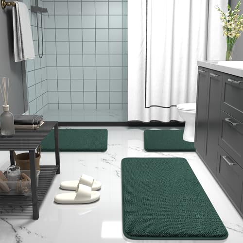 Image of OLANLY Thick Memory Foam Bathroom Runner Rugs 47x17, Extra Soft Absorbent Long Bath Rug, Quick Dry Bath Mat, Non-Slip, Washable Mat for Bathroom, Tub and Shower, Home Decor Accessories, Blackish Green