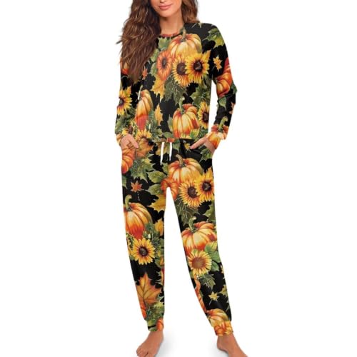 Image of Women's Pajamas Set Soft 2 Piece Loungewear Long Sleeve Pj Set Matching Sleepwear with Pockets for Women Plus Size