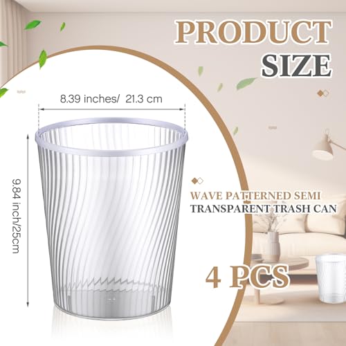 Image of Honeydak 4 Pack White Garbage Can Lightly Threaded Trash Can Plastic Vertical Translucent Trash 12l Large Capacity for Bathroom Bedroom Office Decorative 8. 39 x 9. 84 Inch