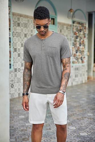 coofandy men39s 3 pack henley shirts short sleeve casual basic tees classic henley summer solid t shirts with pocket