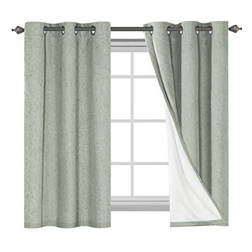Image of H.VERSAILTEX Primitive Linen Curtains 100% Blackout Curtain Drapes Burlap Fabric Curtains with White Thermal Insulated Liner, Grommet Top Drapes Living Room /Bedroom (2 Panels, 42 x 54 Inch, Sage)