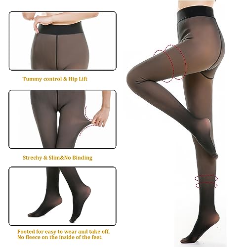 Image of Blostirno Women's Fleece Lined Tights Thermal Pantyhose Leggings Opaque Winter Warm Thick Stockings Tights
