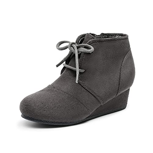 Dream Pairs Girls Low Wedge Heel Booties Side Zipper Ankle Boots Tomson-K Grey Size 4 Big Kid #TOP22