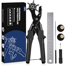 Diyife Leather Hole Punch ، Heavy Duty Belt Hole Punch ، Revolving Punch Kit with Extra Grinding ، Punch Plates ، Ruler و 6 Marked Hole Sizes for Watch Band ، Crafting ، Fabric - Black