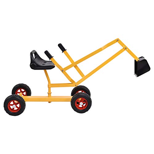 Costzon Kids Ride-on Sand Digger, Outdoor Sandbox Toy, Heavy Duty Steel Digging Scooper Crane (46-Inch Length, 4 Wheel, Yellow)