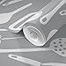 Commercial Grade Wallpaper Swatch - Magic Kitchen Tools Driftwood Grey & White Spoon Egg Vintage Traditional Wallpaper by Spoonflower