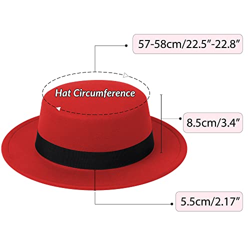 Image of Classic Fedora Hat Flat Top Hat Felt Pork Pie Hat Wide Brim Church Derby Cap for Women and Men