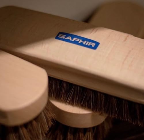 Saphir Natural Horsehair Shoe Brush for Leather Shining, Buffing & Cleaning, Natural, 7" (18cm)