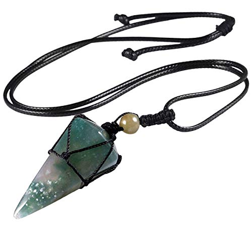 mookaitedecor Natural India Agate Crystal Point Necklace for Women Men, Semi Precious Stone Pendant with Adjustable Chain for Healing Reiki Chakra
