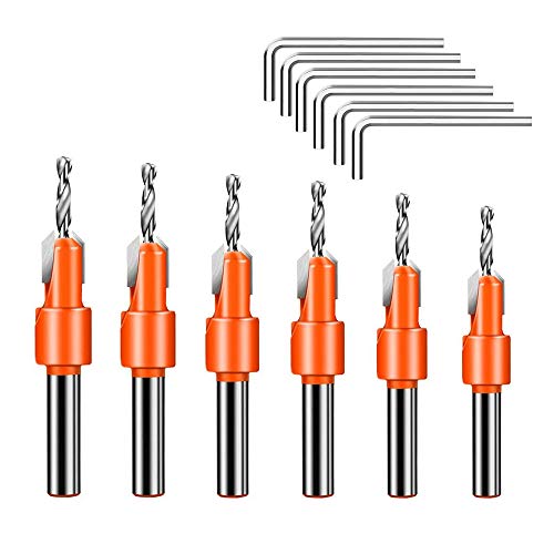 6Pcs Countersink Drill Bit Set Wood Hole Drill Bit Timber Wood Working Drill Bits for Wood Screw Cutter with Hex Key Wrench