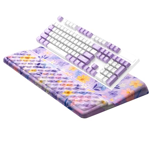 Ospelelf Keyboard Wrist Rest Pad, Comfy Ergonomic Keyboard Stand Riser Holder, Computer Wrist Support Cushion forTyping, Purple Flower