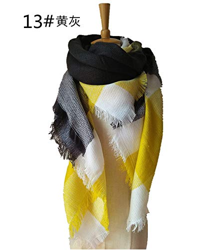 Preisvergleich Produktbild fixiyue Herbst / Winter bunt Karierten Schal Nachahmung Kaschmir-farbige Karierte quadratische Schals großen Schal 140cm 13. großes Raster gelb graues Gitter