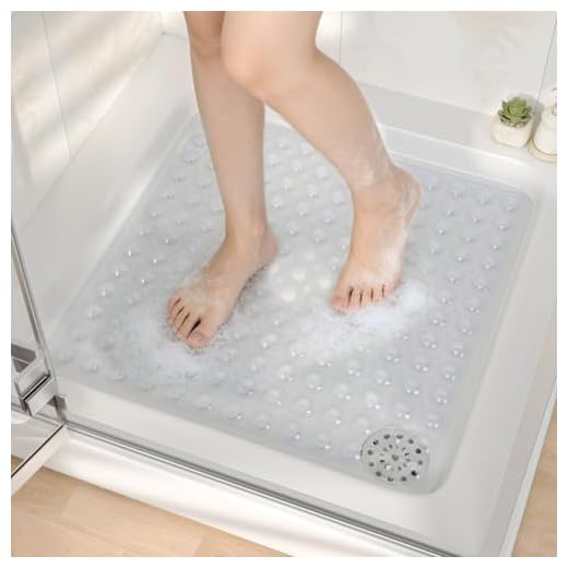 HITSLAM Duschmatte Rutschfest, 53x53cm Antirutschmatte Dusche mit Saugnäpfen, Badewannenmatte Rutschfest BPA Frei, Maschinenwaschbar Badematte, Weich auf den Füßen Rutschmatte Dusche, Transparent