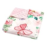 Baby Blankets for Girls Super Soft Minky Toddler Blanket 30x40 Inches, Double Layer, Dotted Backing, Floral Baby Crib Blanket for Nursery, Baby Car Seat, Pet, Pink Flower