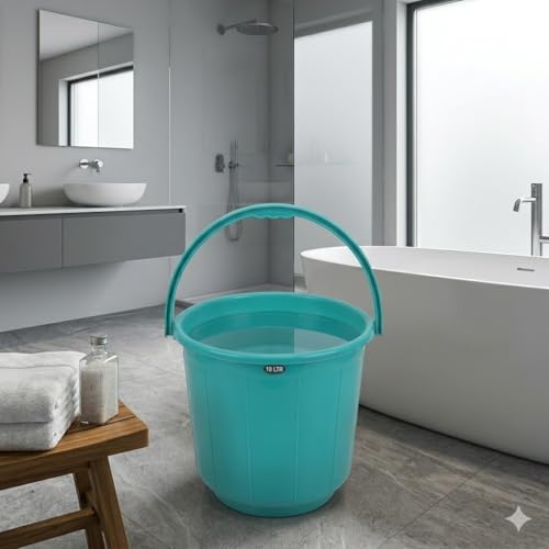 Image of AIR O MATIC Unbreakable Plastic Bucket 10 Litre | Heavy Duty Water Bucket for Bathroom, Home & Cleaning | Strong Handle | Durable & Leak-Proof | Multicolor Medium Size