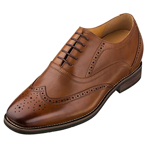 Image of CALTO - G60101-2.6 Inches Taller - Height Increasing Elevator Shoes (Dark Brown Lace-up Wing-tip) (8 D(M) US)