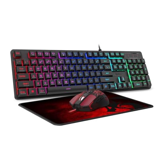 Redragon S107 Gaming Keyboard and Mouse Combo Large Mouse Pad Mechanical Feel RGB Backlit 3200 DPI Mouse for Windows PC (Keyboard Mouse Mousepad Set)