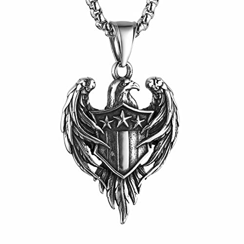 HZMAN Stainless Steel Hawk Eagle Necklace for Men Women Patriotic American Flag Bald Eagle Shield Pendant Jewelry