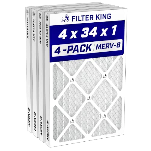 Filter King 4x34x1 �G�A�t�B���^�[ | 4�p�b�N | MERV 8 HVAC �v���[�cA/C�F�t�B���^�[ | �č��� | ���ۂ̃T�C�Y: 4 x 34 x 0.75�C���`