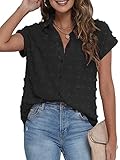 BOTHENIAL Women Black Button Up Shirt Dressy Casual Work Tops Chiffon Blouse Summer Short Sleeve Shi