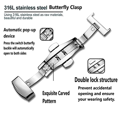 Leather Watch Straps Quick Release Polished Deployment Buckle,18mm 20mm 22mm 24mm Black Brown Blue Green Classic Design Calf Leather Replacement Watch Band