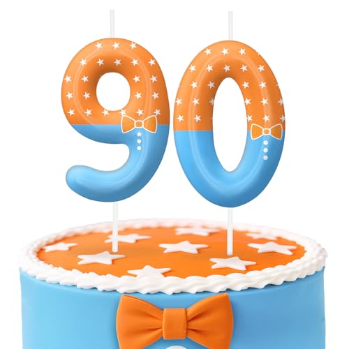 Orange Blue Number 90 Birthday Candles, Cartoon Themed Cake Topper for Boys Girls Cake Decorations, Birthday Decorations Party Supplies, Number Candles for Party Decor