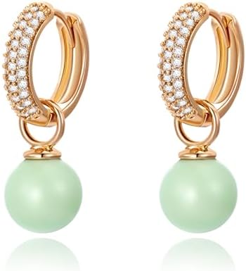 XUPING Simulated Pearl Green Earrings For Women 18K Gold Plated Round Cubic Zirc