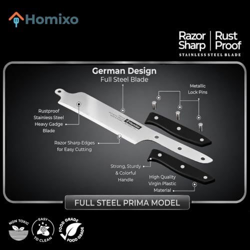 Image of HOMIXO Prima Cut & Chop Stainless Steel Chopping Board with Knife | Food Grade Steel Cutting Board | Heavy Duty Kitchen Cut and Chop Board with Rotary Knife Lock | Rust Proof Chopping Board