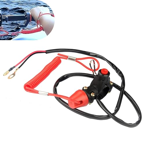 Shakas Motorcycle Boat Outboard Engine Motor Kill Stop Switch, with Connector Tether Lanyard, Beach Car Sccessories 49CC-250CC, Universal for Most ATVs, Motocross (Black)