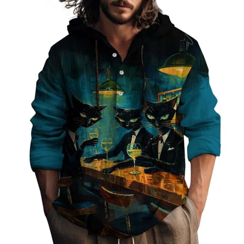 Funny Print Halloween Hoodies For Men Uk Horror Long Sleeve Sweatshirts Personalised Shirts Holiday Costume Buttons Placket Fall Clothes Pullover Sweatshirt Casual Wear Sky Blue