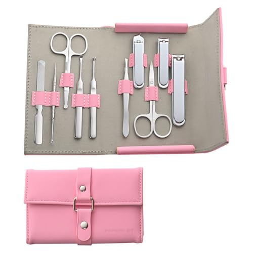 Set de manicura y pedicura Profesional, Juego Completo de cortaúñas de Acero Inoxidable (10 Piezas), Color Azul (Rosa)