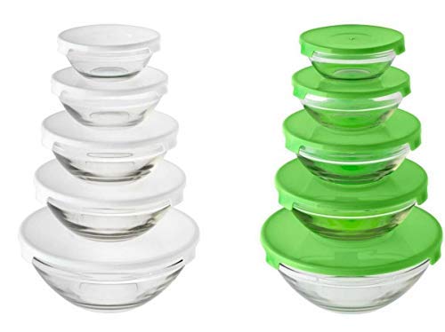 Sozali Green 5Pc Glass Food Container Storage Bowl Set With Lids (Green)