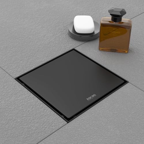 Image of Tapsa Tile Insert Floor Drain | 304 Stainless Steel | Invisible Shower Drain Channel | Shower Drain Channel |Water Drain Channel| Floor Drain with Cockroach Trap | Anti-Rust. (Black, 4X4)