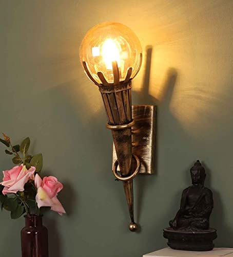 kinis Wall Light/Wall Lamp to Décor Home/Living Room/Bedroom/Office/Dining/Cafe/Restaurants, Mashal Luster Globe, Golden Antique (Pack of 1, Without Bulb)-image-3