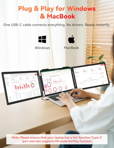 Image of Laptop Screen Extender, One Cable Connetion (Windows & Mac), 14 inch 1080P Dual Screen, USB-C HDMI Wireless & Wired Travel Extended Display, Triple Monitor for 12-16.5 inch Laptop, Support MacBook M1 /M2 /M3