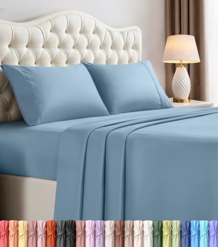 Image of Utopia Bedding Queen Size Sheet Set - 4 Piece Bed Sheets, Soft and Breathable Microfiber, Includes 1 Fitted Sheet, 1 Flat Sheet and 2 Pillowcases - Oeko Tex (Dutch Blue)
