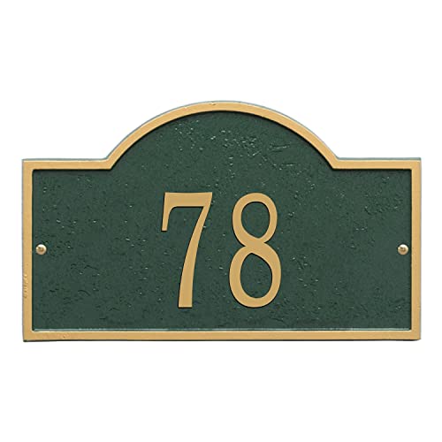 Whitehall Address Sign House Numbers For Outside Modern Address Signs For Houses Cast Metal Address Plaque, Arched Rectangle 12" X 7.25" - Green With Gold Numbers #TOP1