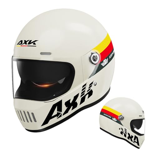 Cool Girl Full Face Motorcycle Helmet with Dual Visors, DOT Approved Moped Street One-Piece Helmet, Adult Men Women Four Seasons Sport Moped Retro One-Piece Helmet for Scooter Mountain-C||54-61cm