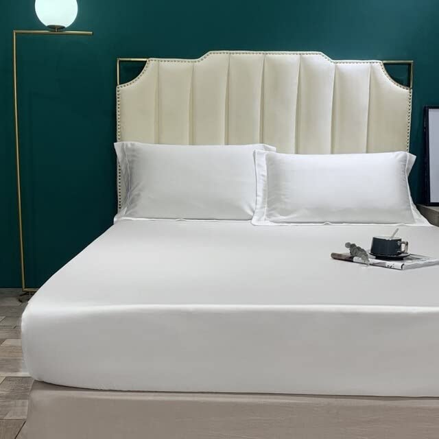 Fitted Sheet Natural Mulberry Silk BedSheet Solid Color Real Silk Mattress Cover Single Double King Size Elastic Band Sheet