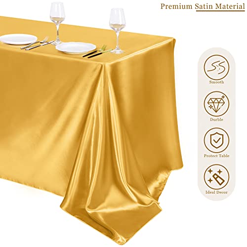 Turstin 4 Packs Satin Tablecloth 102 X 58 Inch Overlay Satin Table Cover Rectangle Bright Silk Tablecloth Smooth Fabric Table Decoration For Wedding Banquet Party Events, Gold #TOP3