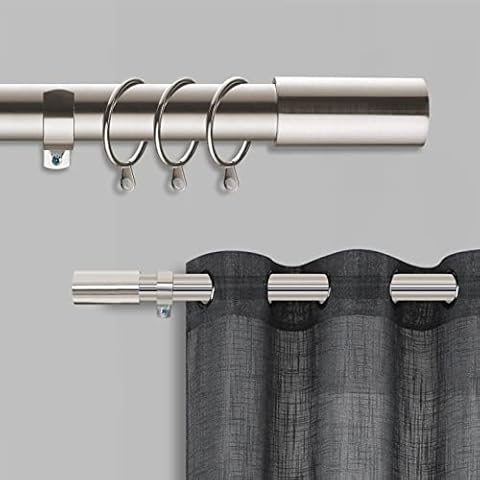 Aspire Homeware Curtain Poles Metal Extendable Curtain Rail Cylinder Curtain Pole Includes Finials, Rings, Brackets & Fittings (Brushed Silver, 160cm - 300cm (63 Inch - 118 Inch)) Cover