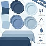 LemonRoad 100 Pcs Dusty Blue Paper Plates and Napkins and Plastic Tablecloth Set, Gradient Blue Disposable Dinner and Dessert Plates Tableware for Birthday Party Wedding Supplies Decoration - Image 2