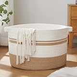 OIAHOMY Wäschekorb 50x50x33cm, Geflochten Aufbewahrungskorb, Baumwollseil korb mit Henkel, Dekorativer Deckenkorb Kinderzimmer