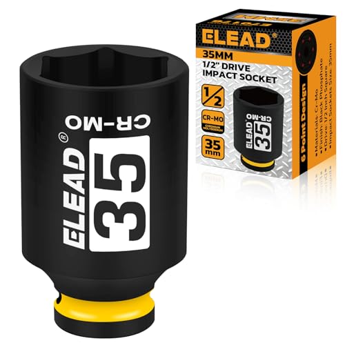 ELEAD 35 mm Socket 1/2 Drive Deep Impact Socket Metric 6 Point 1/2-inch Drive Impact Axle Nut Sockets CR-MO Nut Socket Set Oil Filter Sockets Tools for Easy Removal of Axle Shaft Nuts